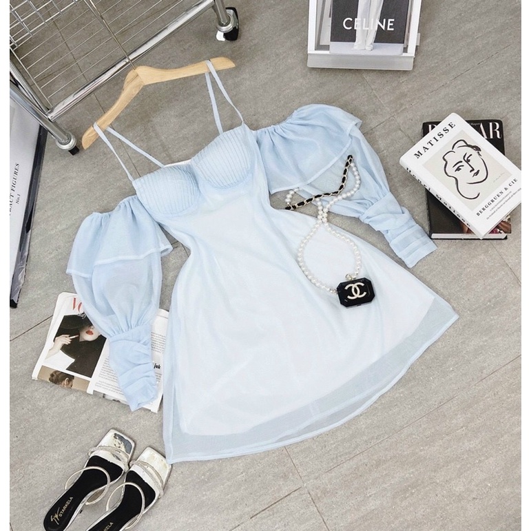 ĐẦM XANH 2S TAY PHỒNG PHỐI VOAN RỚT