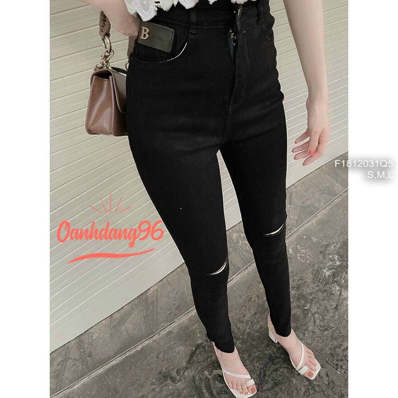 Quần jeans ôm cạp cao rách gối co dãn 4 chiều siêu hot