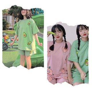 Bộ Ngủ Hình Cute Bơ Xanh - Đào Hồng - Bộ Mặc Nhà Hình Trái Đào Quả Bơ