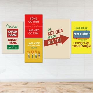 Tranh slogan tuyền động lực, bộ 5 tấm chất liệu gỗ in tráng gương 02