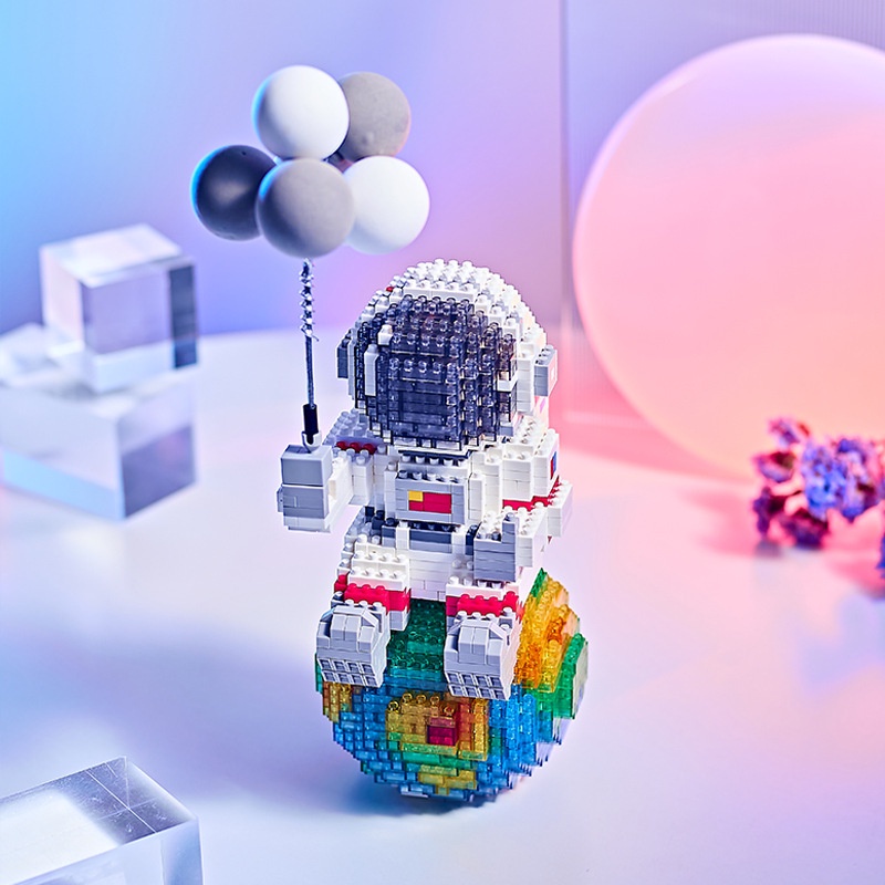 Bộ Đồ Chơi Lắp Ráp Hình Phi Hành Gia Hoạt Hình 3D Phát Sáng Cho Trẻ