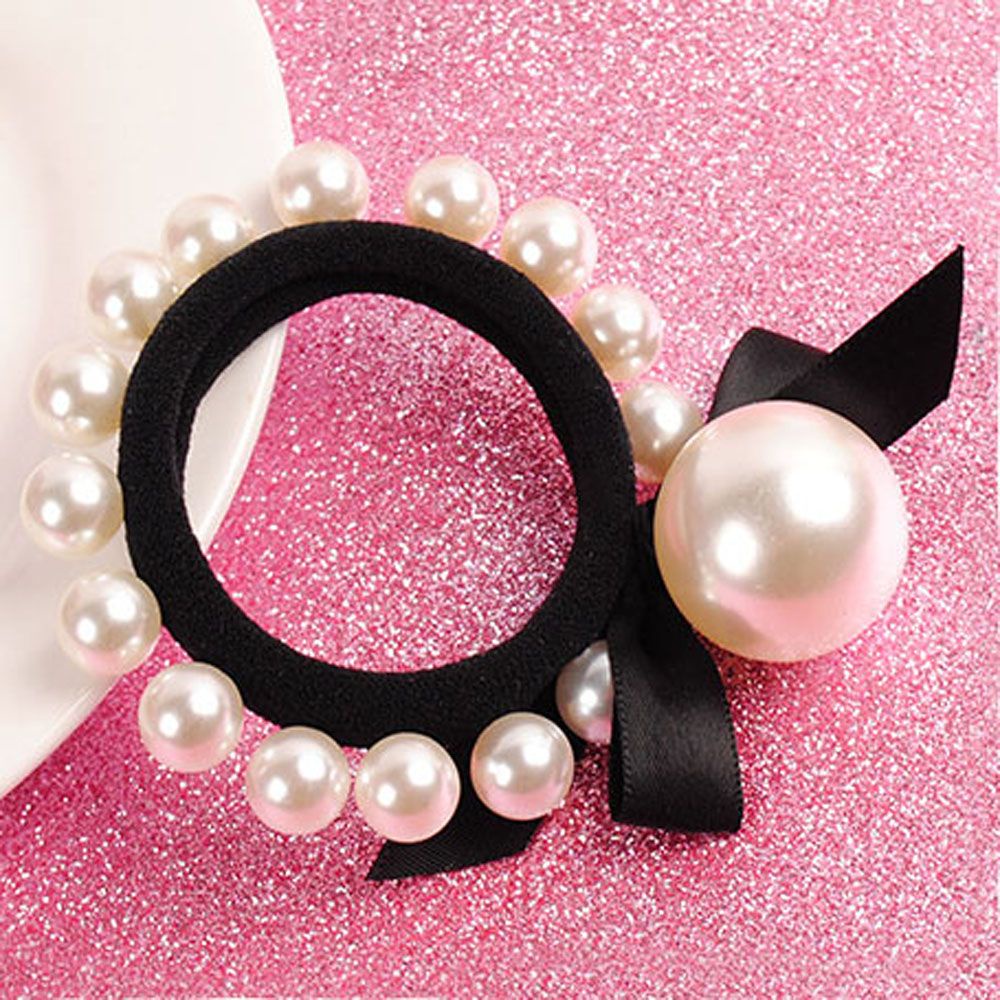 Dây Cột Tóc Ruy Băng Thắt Nơ Phối Ren Đính Ngọc Trai Nhân Tạo Phong Cách Hàn Quốc Cho Nữ