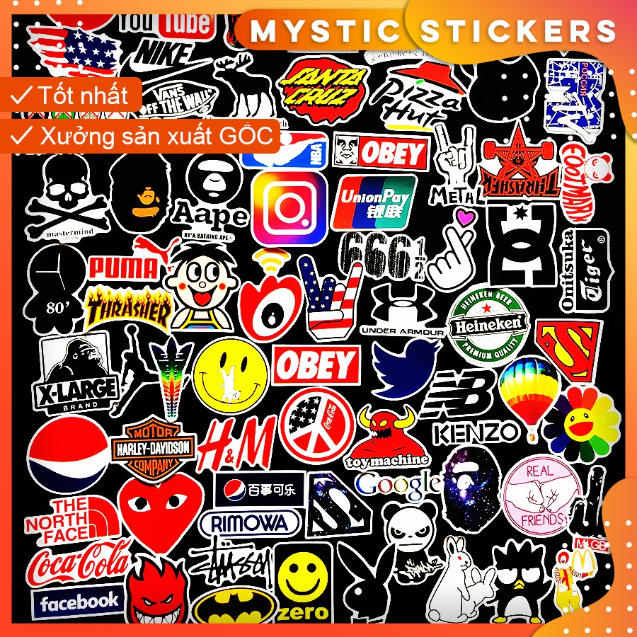 [LOGO] 100 Sticker chống nước trang trí, set mix ,dán xe laptop mũ bảo hiểm vali...