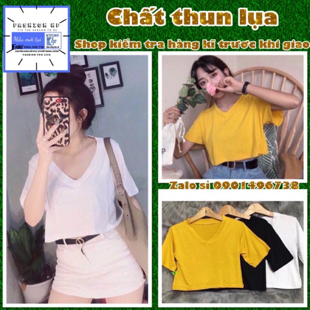 Áo thun croptop nữ trơn cổ tim ngắn tay siêu đẹp _Hàng có sẵn