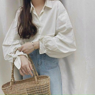 Áo sơ mi trắng tay dài thắt nơ