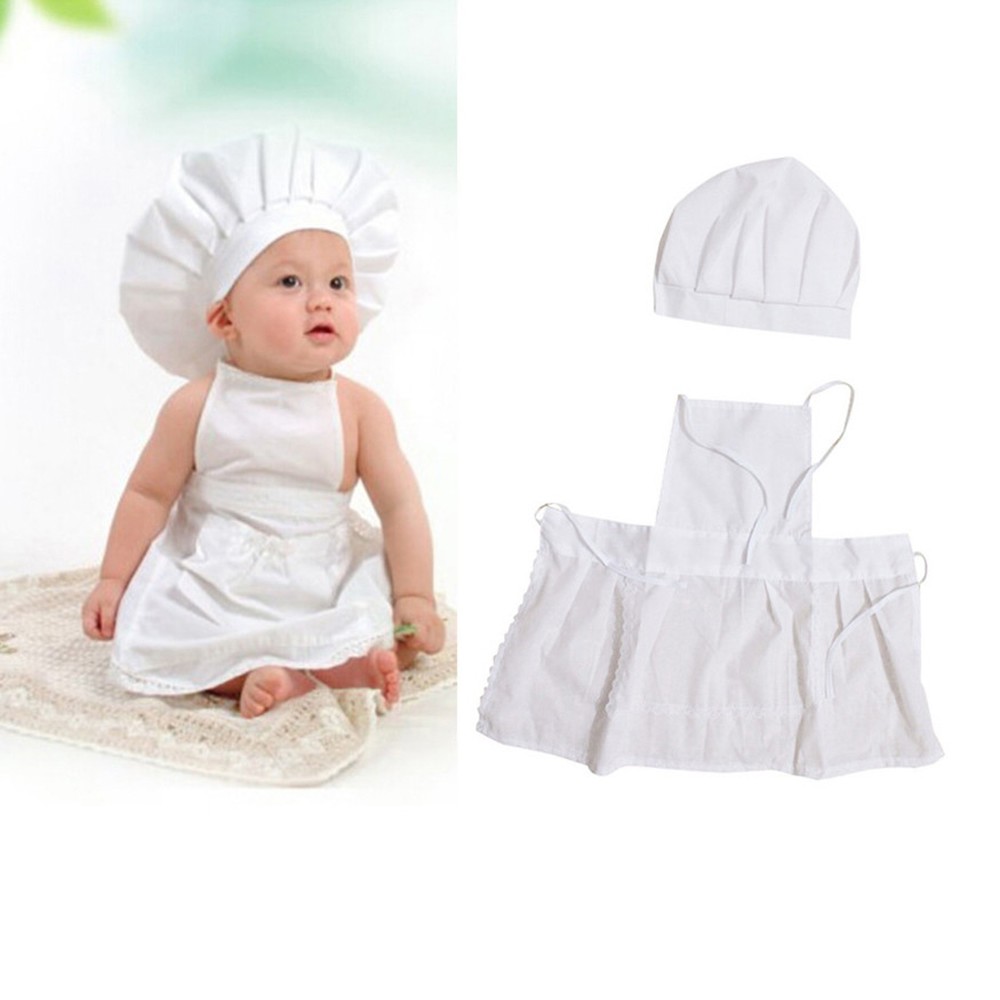 Bộ Trang Phục Đầu Bếp Vải Cotton Pha Màu Trắng Cho Bé Sơ Sinh