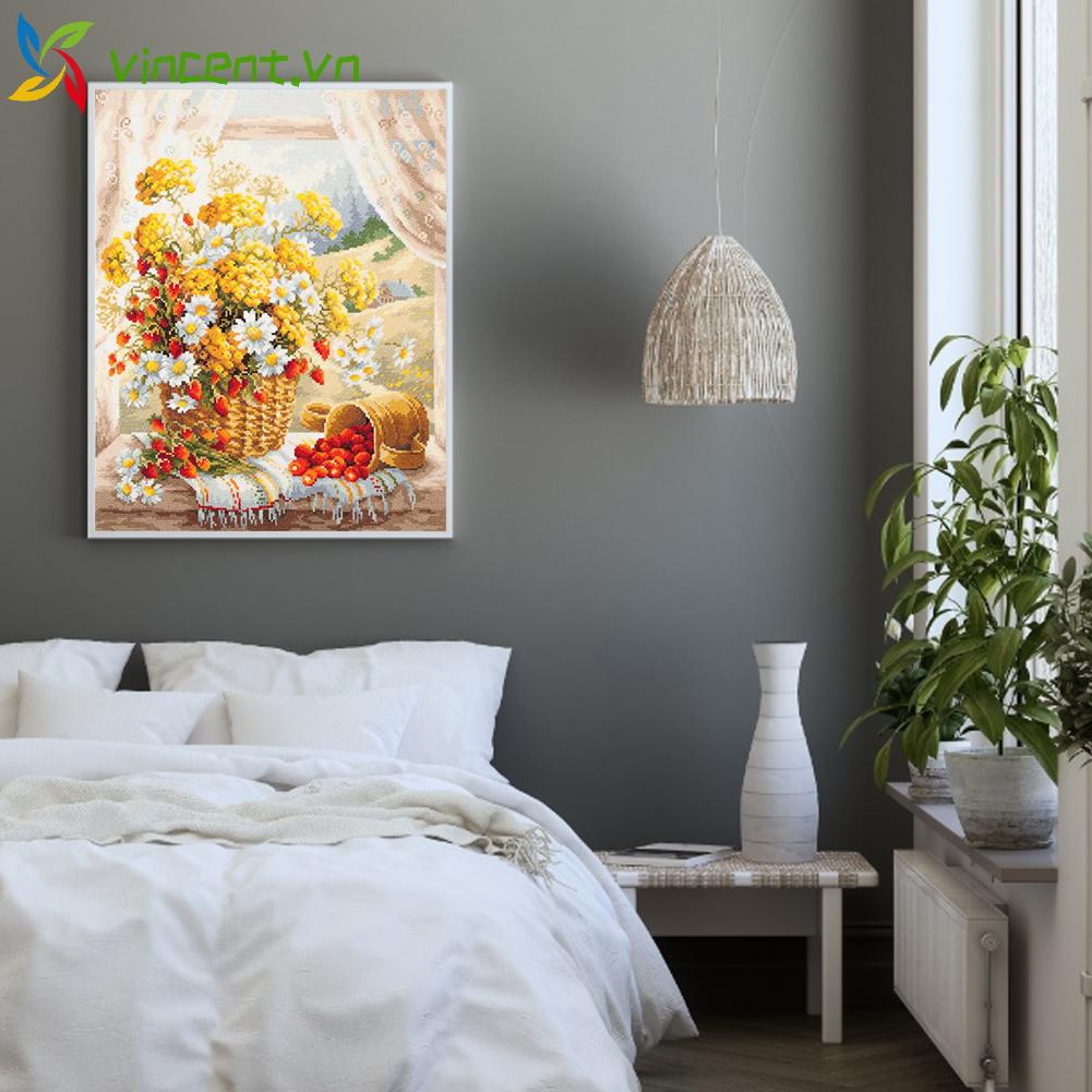 Bộ dụng cụ thêu tranh chữ thập họa tiết hoa cúc 11CT trang trí nhà cửa