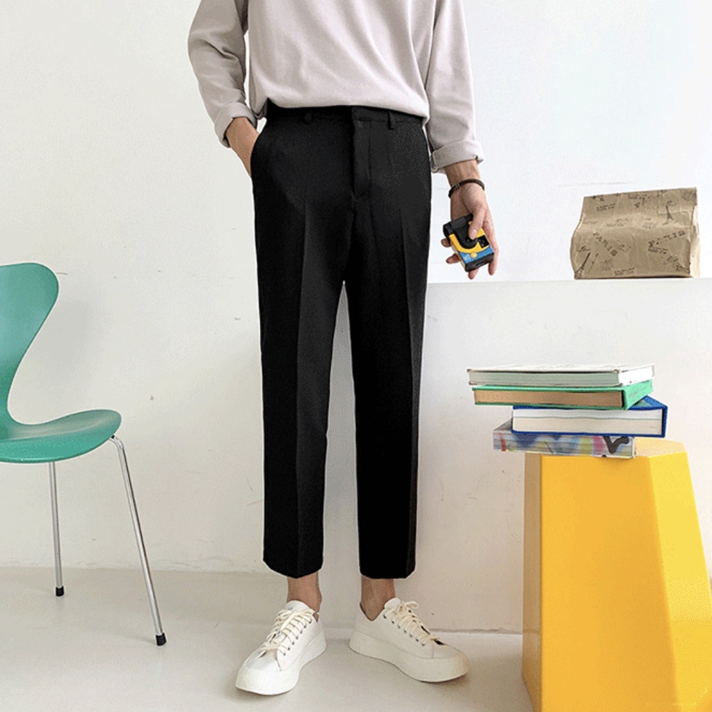 [Tiền Nào Của Đấy]Quần Tây Baggy Nam Màu Đen Ống Rộng Phong Cách Hàn Quốc Vải Co Giãn, Không Xù  -V01