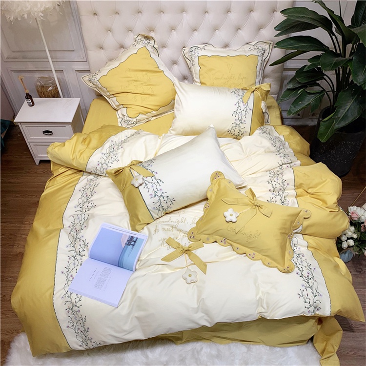 173222 Bộ chăn ga gối cho giường 150-180*200cm 4CT cotton 100% 60S thêu cao cấp hàng nhập Giá 4400k