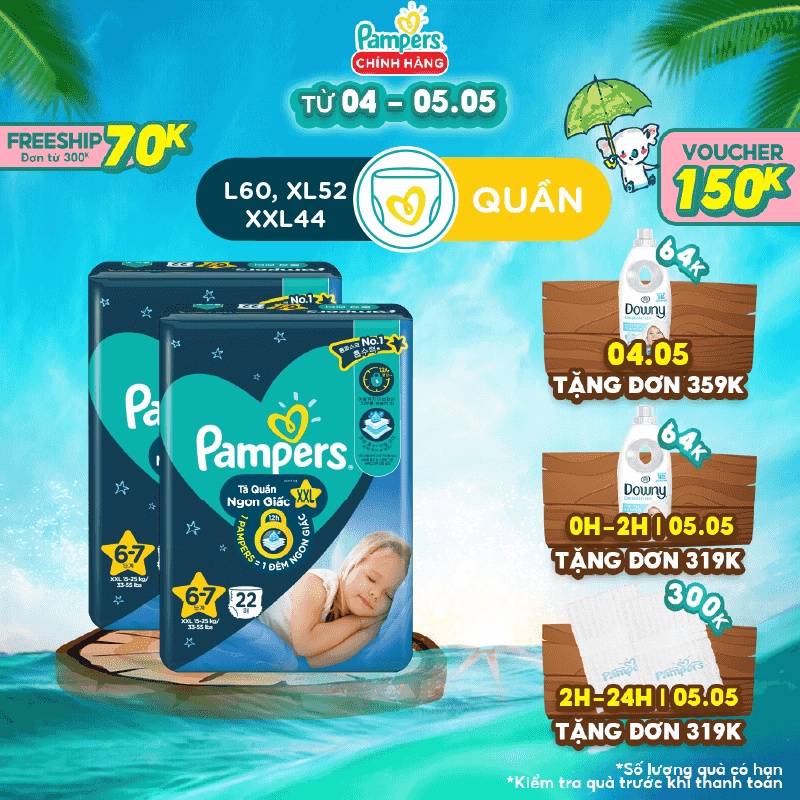 Bộ 2 Tã Quần Ngon Giấc Pampers L30/XL26/XXL22