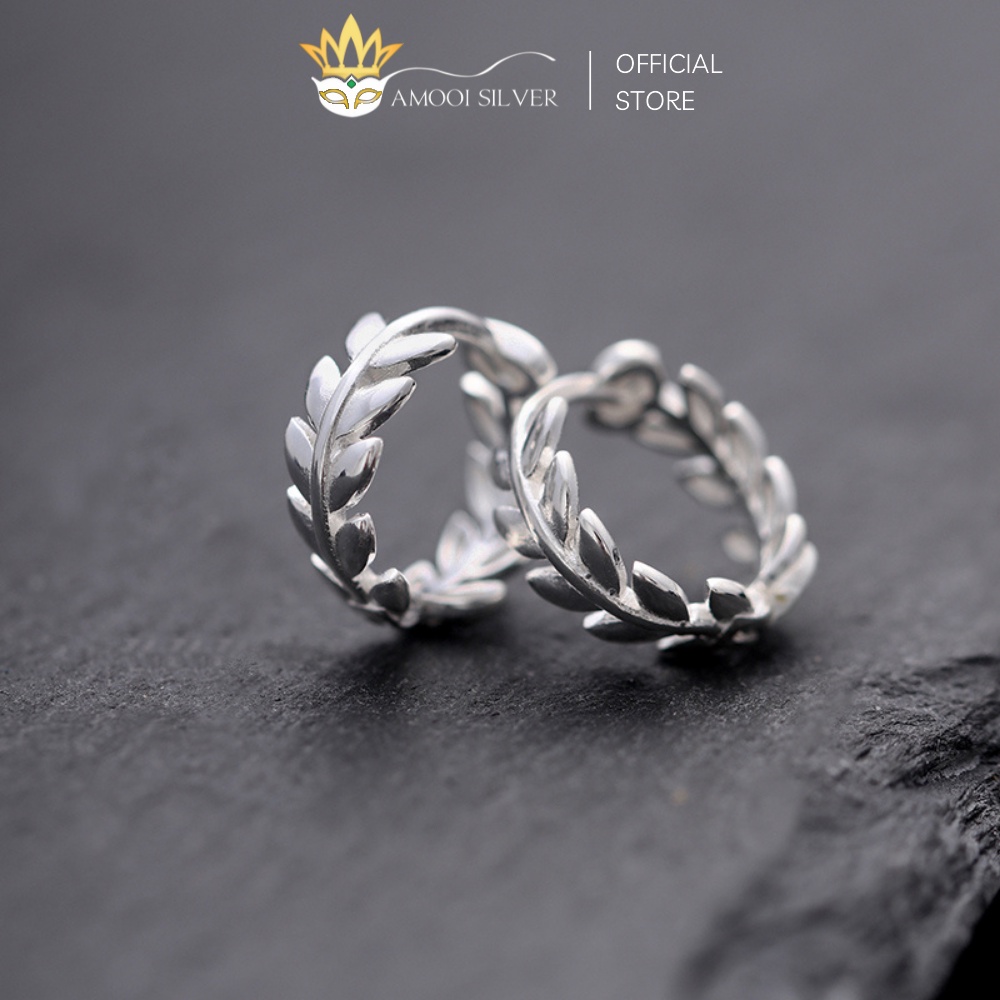 Bông Tai Bạc S925 Mẫu Khoen Tròn Nguyệt Quế Đường Kính 8mm - Amooi Silver AB18