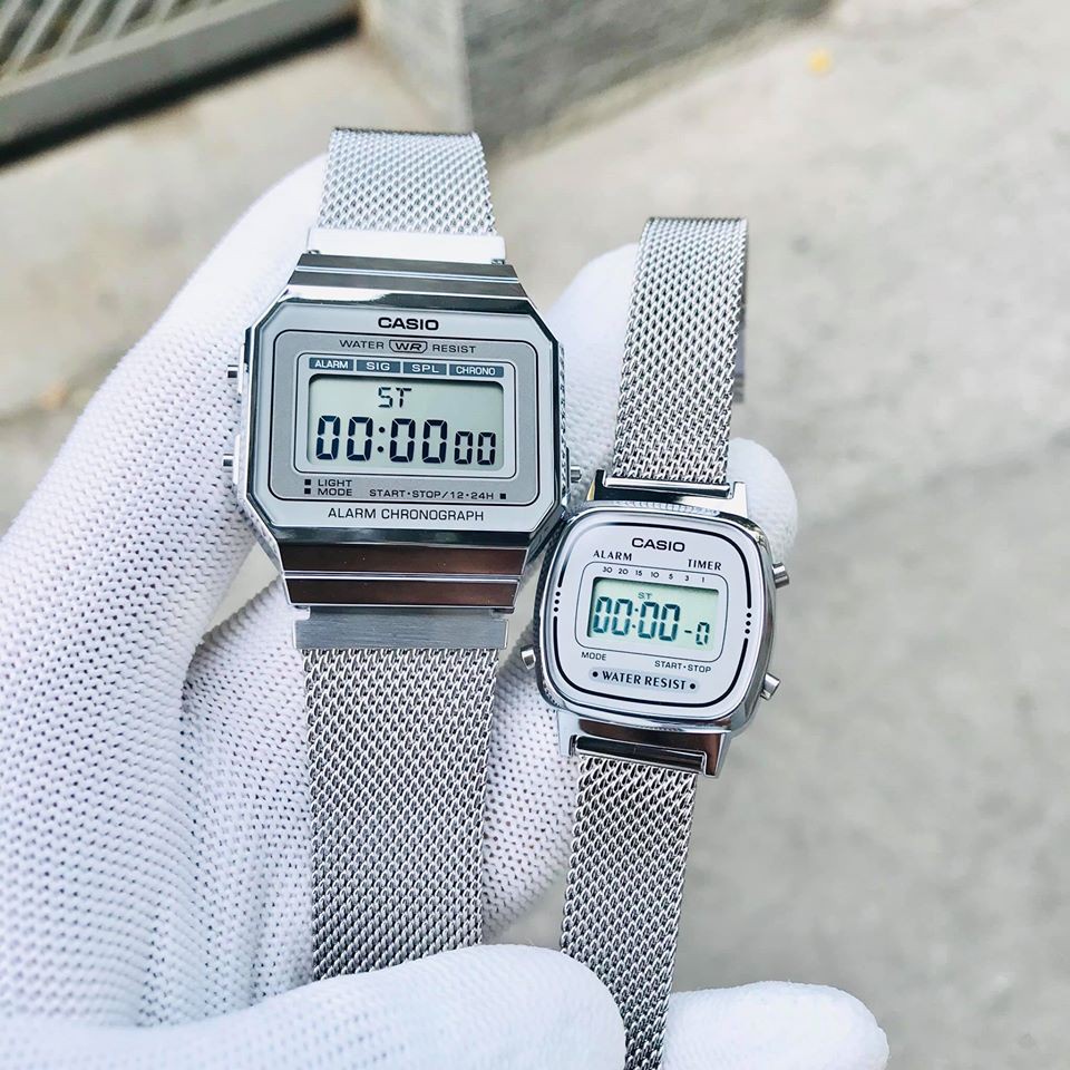 Đồng hồ Casio chính hãng A700 - LA670 dây mesh bạc, đồng hồ đôi nam nữ