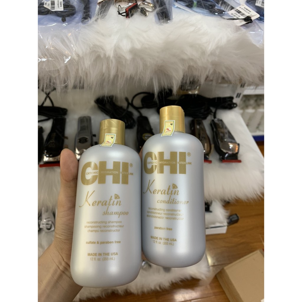 Dầu Gội Xả CHI Keratin Phục Hồi Tóc Hư Tổn 355ml