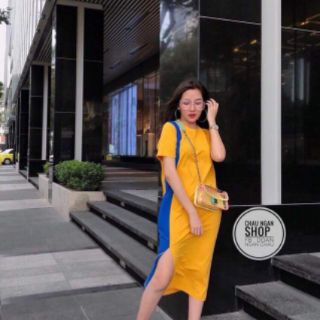 Đầm suông phối 2 màu