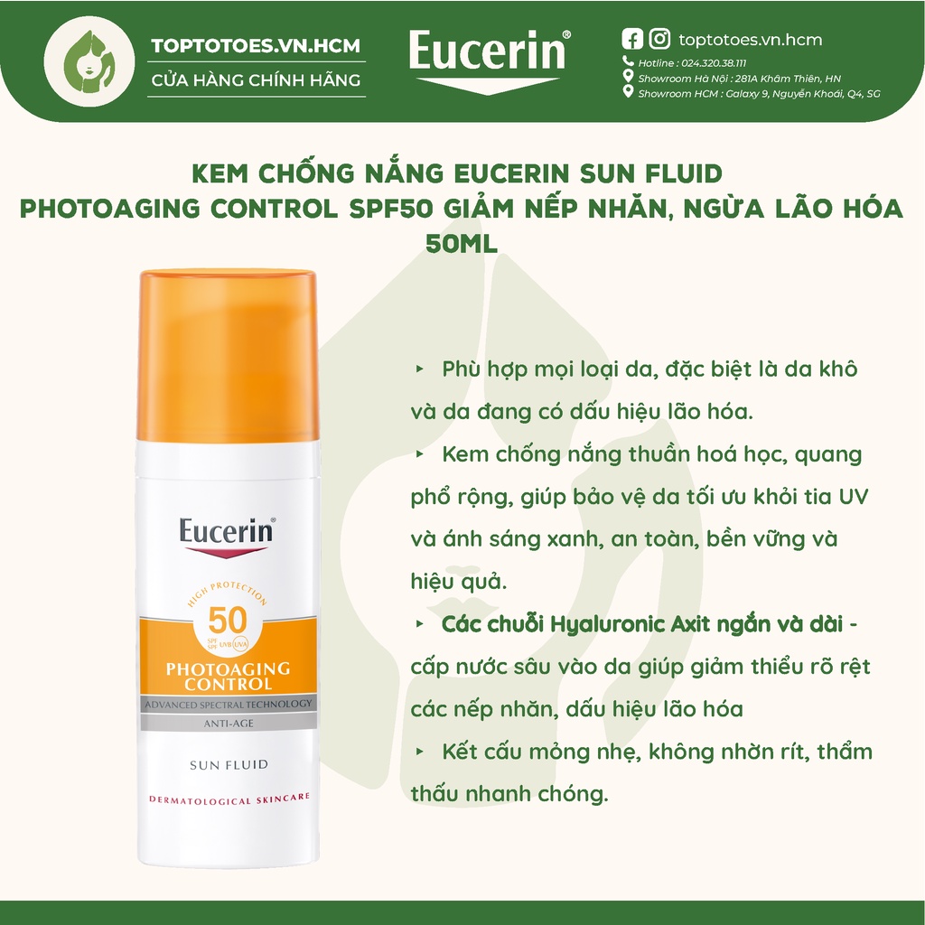 Kem chống nắng giảm nếp nhăn, ngừa lão hóa Eucerin Sun Fluid Photoaging Control Spf50 - 50ml