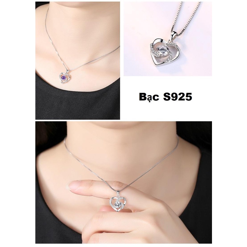 Dây Chuyền Bạc S925  Trái Tim  Kim Cương Zircon Nữ Tính Quí Phái VCBACTRAITIM03