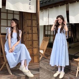 Đầm babydoll hai dây thô buộc nơ