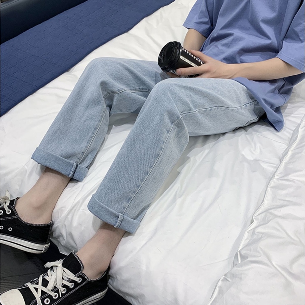 Quần jean nam ống suông rộng dáng baggy jeans vải bò cao cấp không phai màu