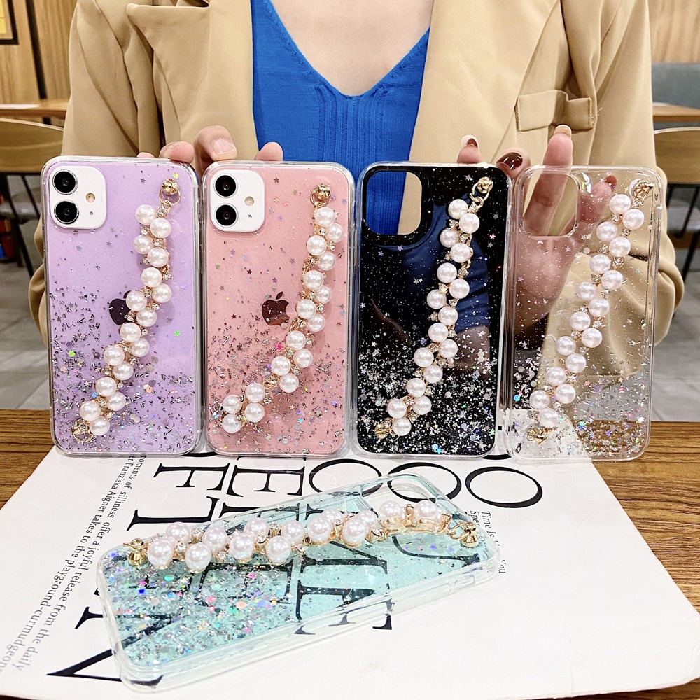 Samsung Galaxy A6 A8 J4 J6 Plus A7 A9 J8 2018 A750 J2 J5 J7 Prime Bling Diamond Sequins Star Glitter Clear Soft Phone Case Lanyard Back Full Cover