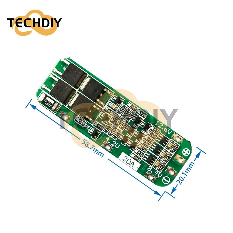 Bảng Mạch Sạc Pin Li-ion 18650 3S 20A PCB BMS 12.6V Cell 64x20x3.4mm Chuyên Dụng