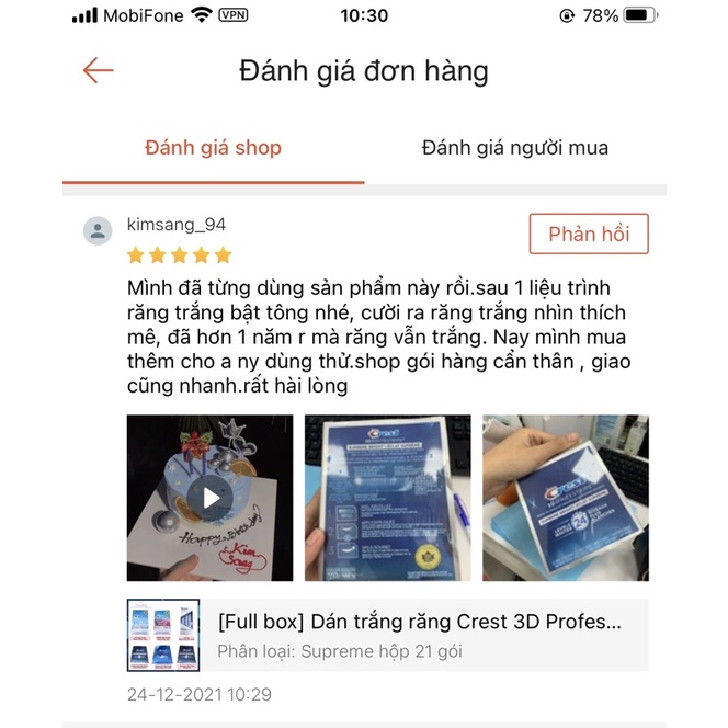 Liệu Trình 21 Ngày Miếng Dán Trắng Răng Crest 3D White Whitestrips Supreme dùng cho răng khoẻ
