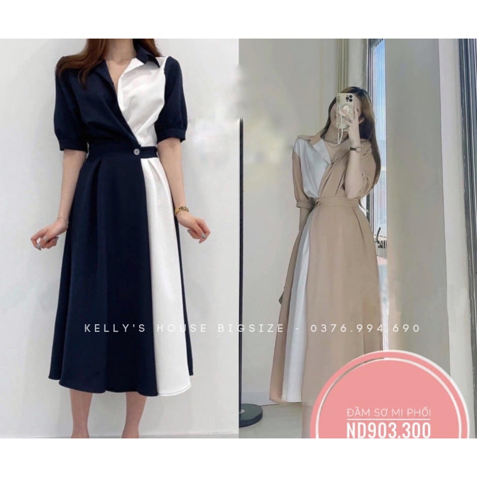 Đầm Bigsize Sơ Mi Phối Thắt Eo