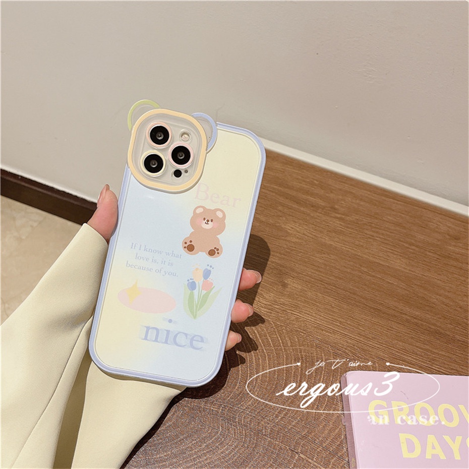 Ốp Điện Thoại Mềm Họa Tiết Hoa Tulip Gấu Bảo Vệ Lens Cho iPhone 14 13 12 11 Pro Max SE2020 X XR Xs Max 7 8 6 6s Plus