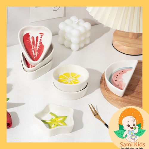 Khuôn hấp bánh bằng sứ mini, đĩa sứ hình trái cây dành cho bé ăn dặm, bát gốm sứ SAMI KIDS