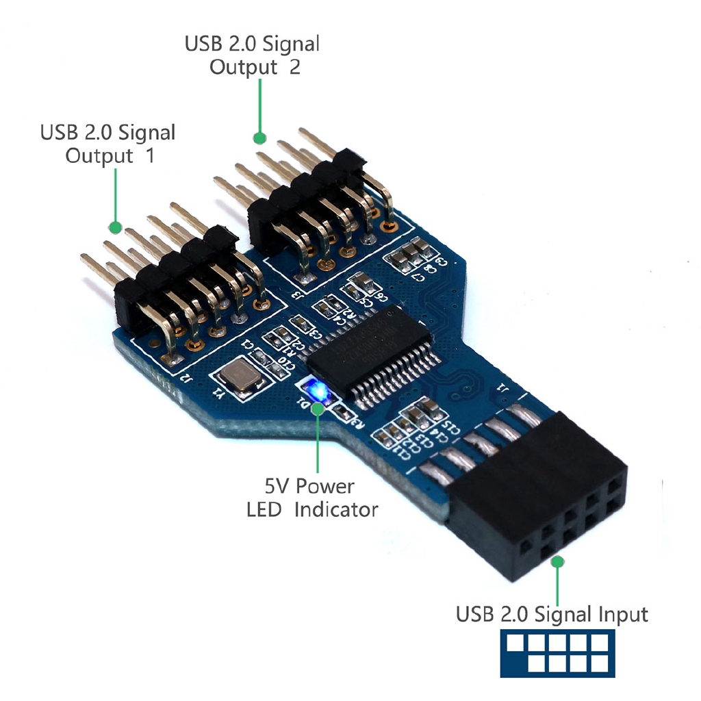 Đầu Chuyển Đổi USB 9 pin Cái 1 Sang 2 Đực 9-pin HUB USB 2.0 9 pin Cho Quạt Tản Nhiệt Dạng Lỏng NZXT