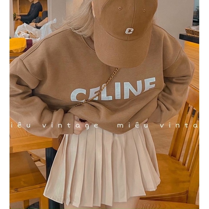 Set áo sweater nâu chữ kèm chân váy xếp ly kem | BigBuy360 - bigbuy360.vn