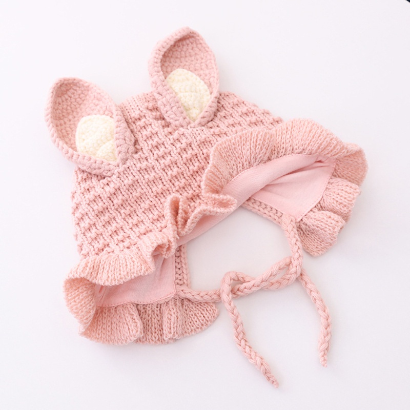 Nón Len Tai Thỏ Dễ Thương Giữ Ấm Mùa Đông Dành Cho Bé Gái