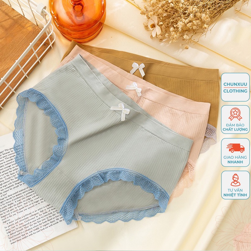 Quần lót cotton nữ Chunxuu kháng khuẩn chất liệu mềm mại phối ren nơ ngọt ngào - QC02