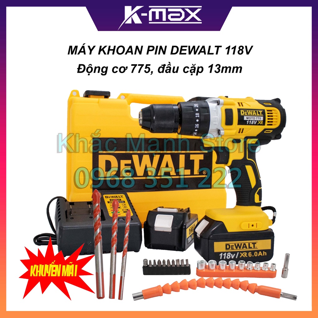 Máy Khoan Pin Dewalt 199v, Động cơ 775 dây đồng 100%, Pin Chuẩn 10 Cell