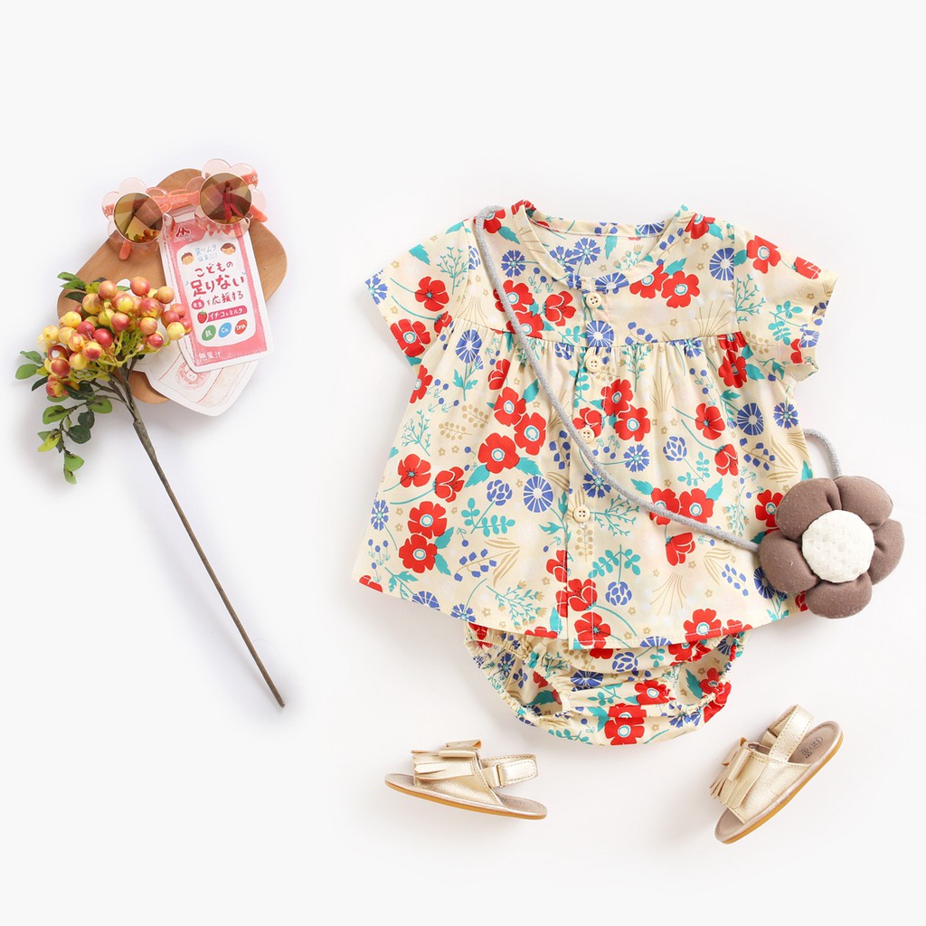 Bộ Quần Áo Sanlutoz In Hoa Chất Vải Cotton Thời Trang Mùa Hè Dành Cho Bé Gái