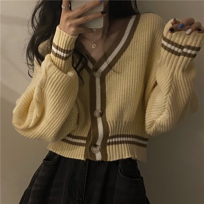 Áo Cardigan dệt kim tay dài có viền đáng yêu | BigBuy360 - bigbuy360.vn