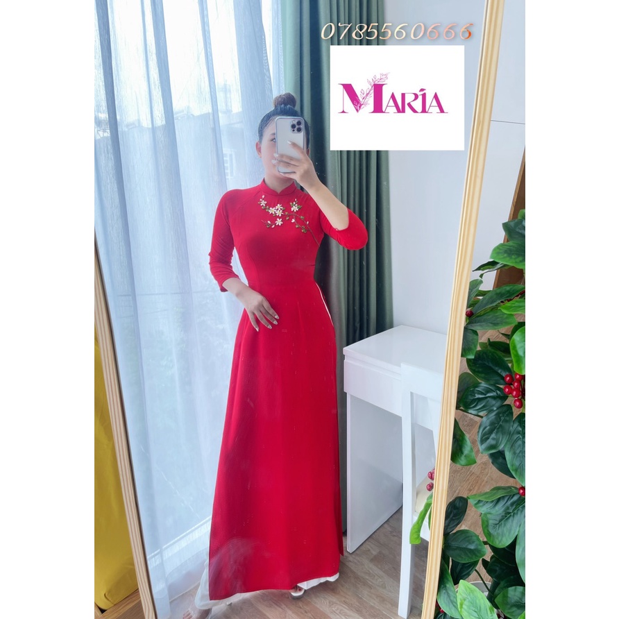 [𝐌𝐀𝐑𝐈𝐀] 𝙏𝙃ƯƠ𝙉𝙂 𝙃𝙄Ệ𝙐 Aó Dài 𝐦à𝐮 ĐỎ- họa tiết 𝙃𝙊𝘼 𝙓𝙐𝙔Ế𝙉 𝘾𝙃𝙄 2 Tà (1 lớp) chuẩn FORM