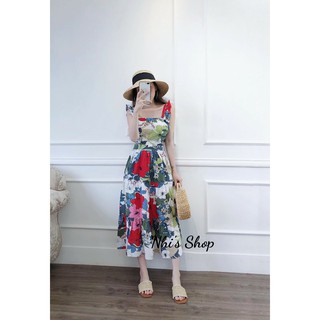 Đầm maxi 2 dây cánh tiên họa tiết hoa xinh