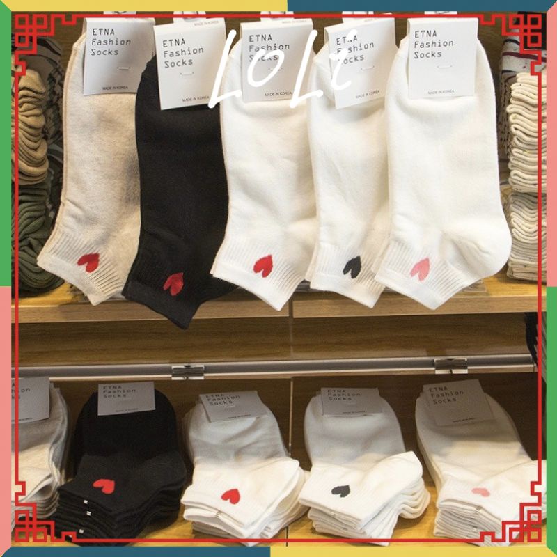 Tất Vớ Nữ Cổ Ngắn In Hình Trái Tim Đỏ Xinh Xắn Cho Nữ