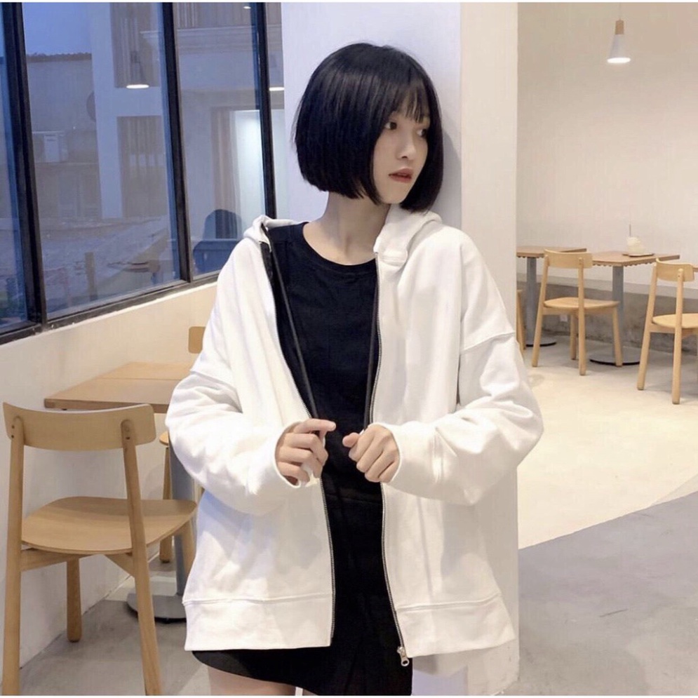 Áo khoác nỉ  trơn Basic Hoodie nam nữ form rộng tay bồng khóa kéo có mũ Ulzzang giá rẻ màu đen, trắng, hồng, xám K076 | BigBuy360 - bigbuy360.vn