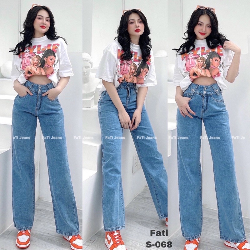 Quần jean nữ ống suông màu xám đen cạp siêu cao Ms 068