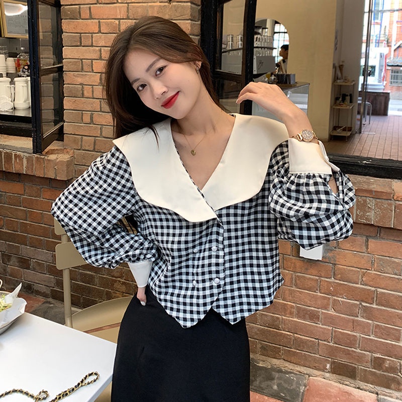 Áo Sơ Mi Caro Tay Dài Phong Cách Retro Mới Cho Nữ