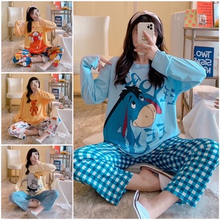 Bộ thun dài tay Thu đông 2021 Hoạ tiết hoạt hình dễ thương
