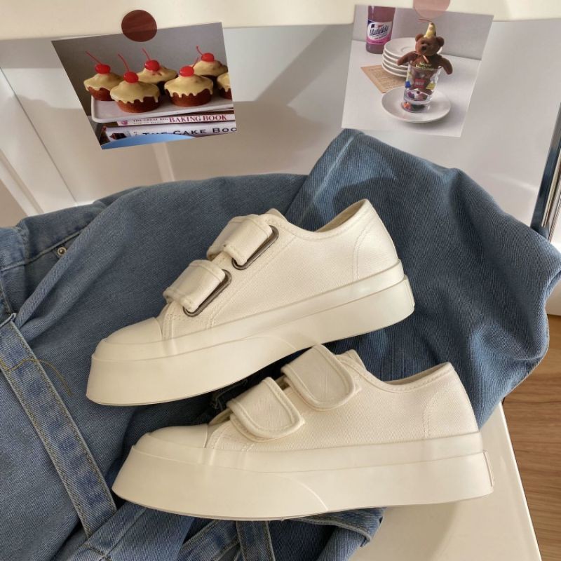 [ORDER- ẢNH THẬT] Giày lười sneaker dán quai năng động ulzzang đen và trắng sữa phong cách old school