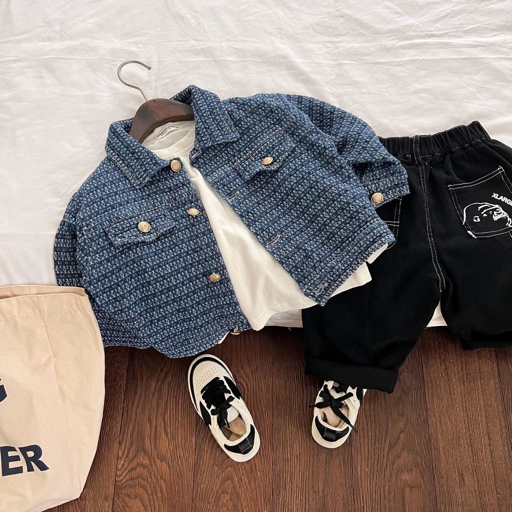 Áo Khoác Denim Phong Cách Phương Tây Thời Trang Xuân Thu 2022 Phong Cách Mới Cho Bé Trai