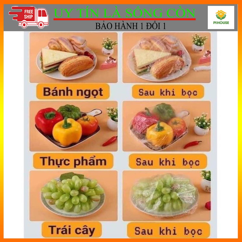 Set 100 Màng Bọc Thực Phẩm Có Chun Co Dãn Tái Sử Dụng (Gói 100c Kèm Túi Gấu)