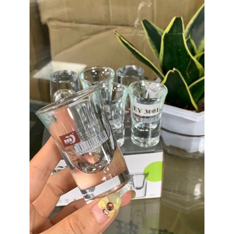 BỘ 6 LY RƯỢU THUỶ TINH DELI Y3002 HÀNG CAO CẤP SIÊU DÀY ĐẾ CAO 35ml