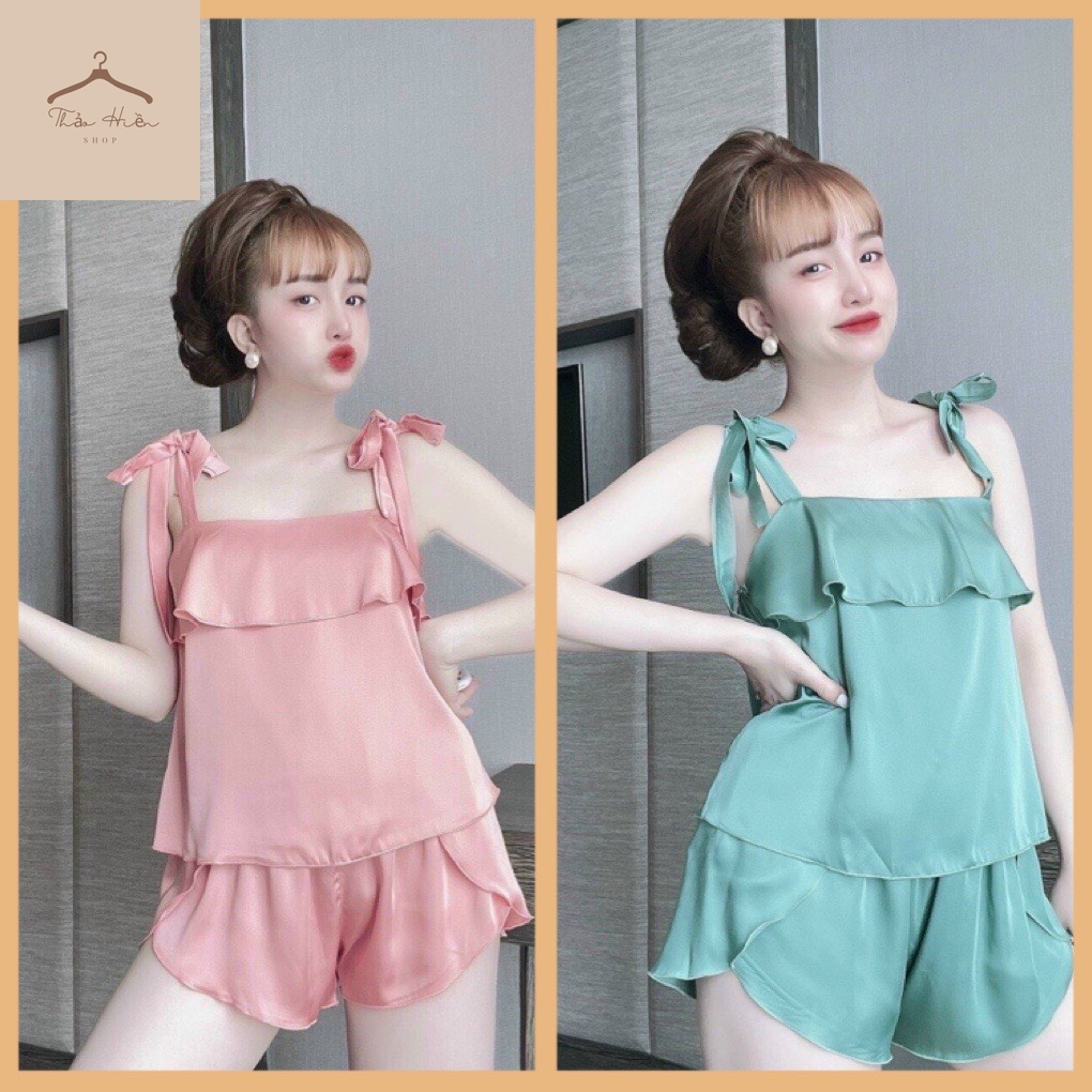 💠 Siêu hot 💠 Đồ ngủ lụa 2 dây cổ bèo satin dễ thương