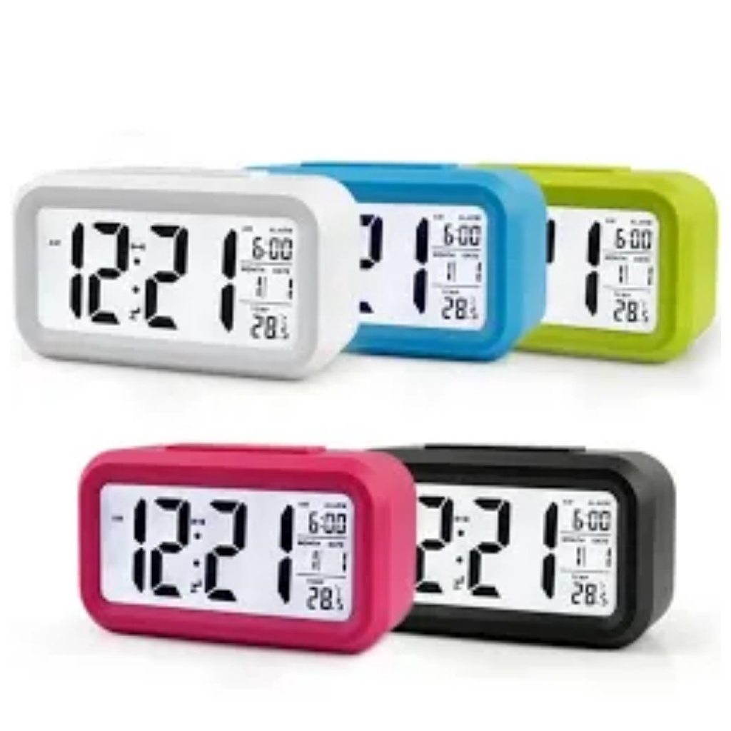 Đồng Hồ Để Bàn Báo Thức LCD , màn hình Hiển Thị Lịch, Nhiệt Độ, Cảm Biến Ánh Sáng kèm 3 Pin AAA.