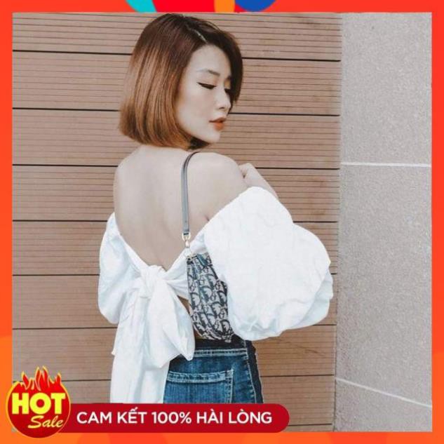 [Mặc Là Xinh]  Áo croptop trắng tay phồng nơ lưng sexy