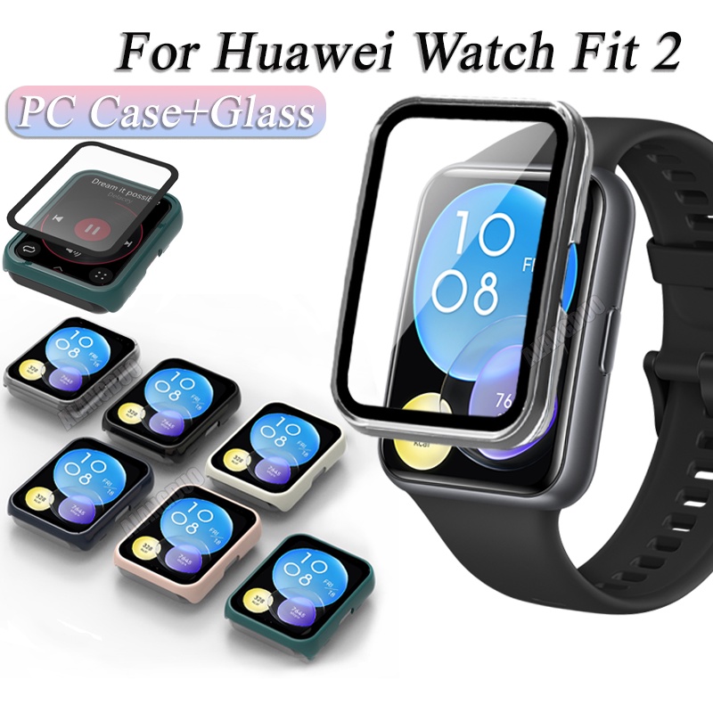 Ốp Điện Thoại Nhựa PC Cứng + Kính Cường Lực Bảo Vệ Đồng Hồ Thông Minh Huawei watch Fit 2 Huawei honor band 7 6 6Pro Pro